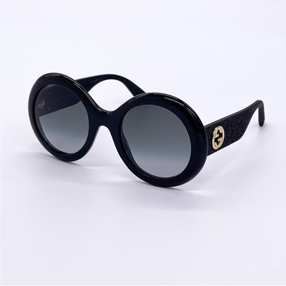 NEW GUCCI SUNGLASSES GG0101S 001 WOMEN ROUND GUCCI GG0101S BLACK Glitter Details main image 7